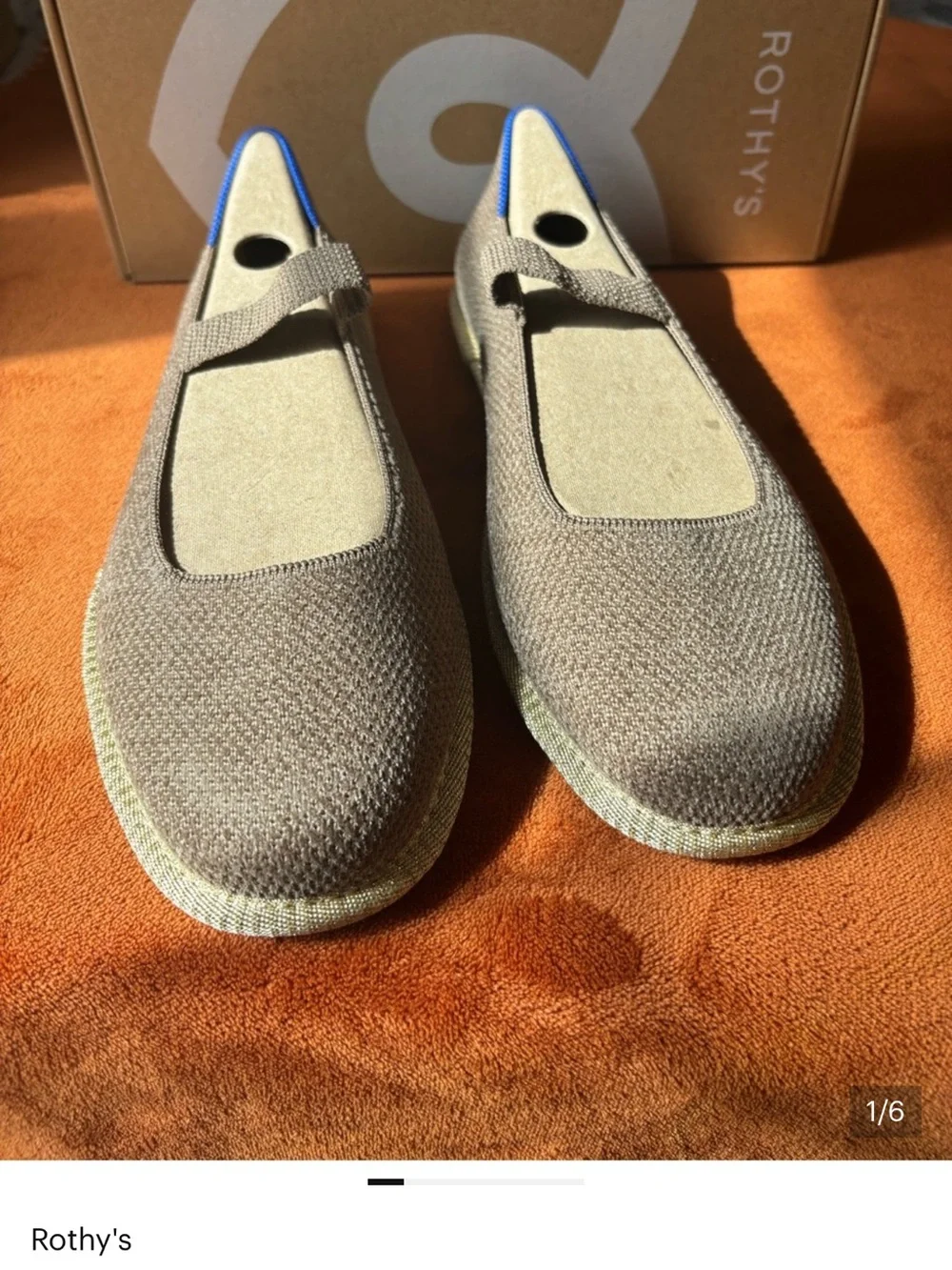 Rothy's Kids Brown Mary Jane Flats with Blue Trim